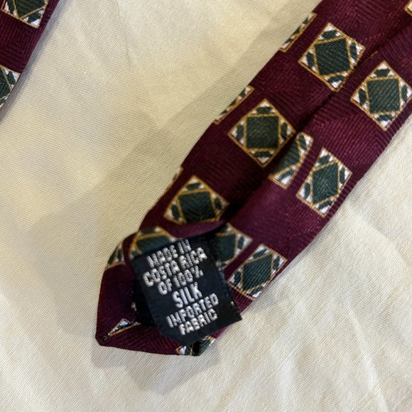 NEO Bill Blass 100% Silk Mens Tie Squares Necktie Wine Olive White Gold - Picture 6 of 8